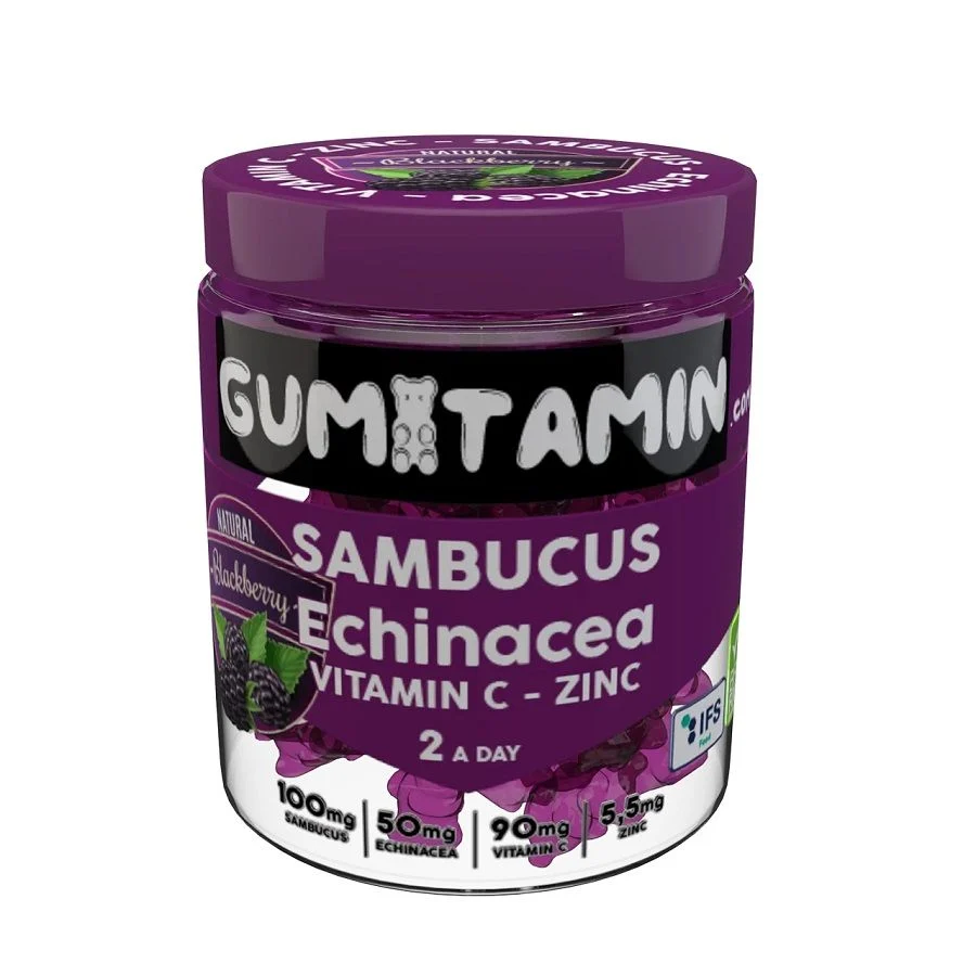 Gumitamine - Sambucus 60 жевательных резинок с эхинацеей, витамином С и цинком.