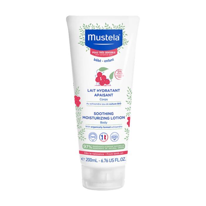 Mustela Успокаивающий увлажняющий лосьон для чувствительной кожи.