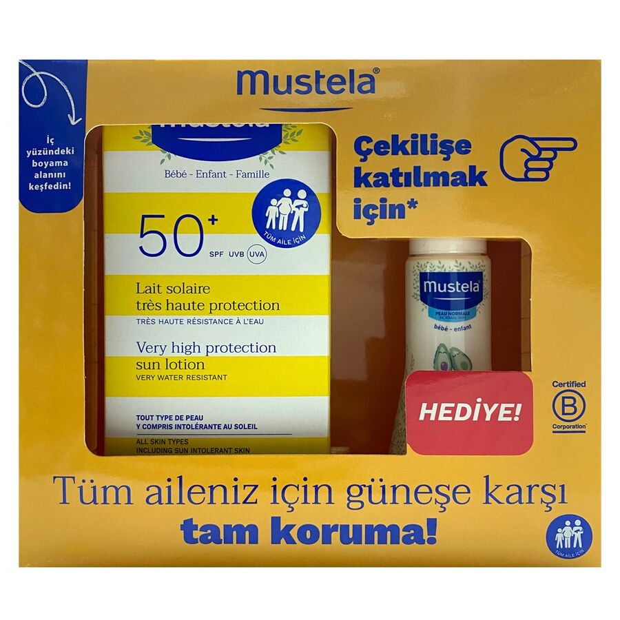 Mustela Набор солнцезащитное молочко SPF 50+, 100 мл. в подарок 50 мл.увлажняющий лосьон для тела.