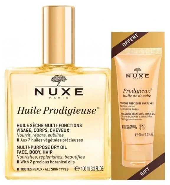 Nuxe Huile Prodigieuse Çok Amaçlı Kuru Yağ 100 ml + Nuxe Huile Prodigieuse Duş Jeli 30 ml