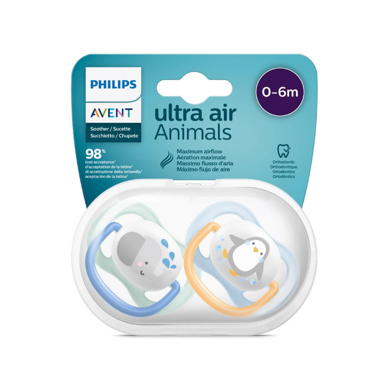Philips Avent Ultra Air Animals Пустышка для детей 0–6 месяцев — для мальчиков.