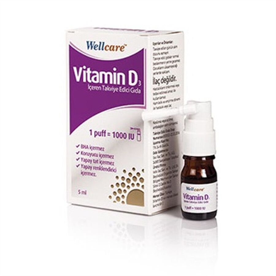 Wellcare Vitamin D3 1000 IU Sprey Takviye Edici Gıda 5 ml